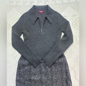 Staud Mixed Media Sweater Dress Ribbed Knit Polo Zip Tweed Skirt XL